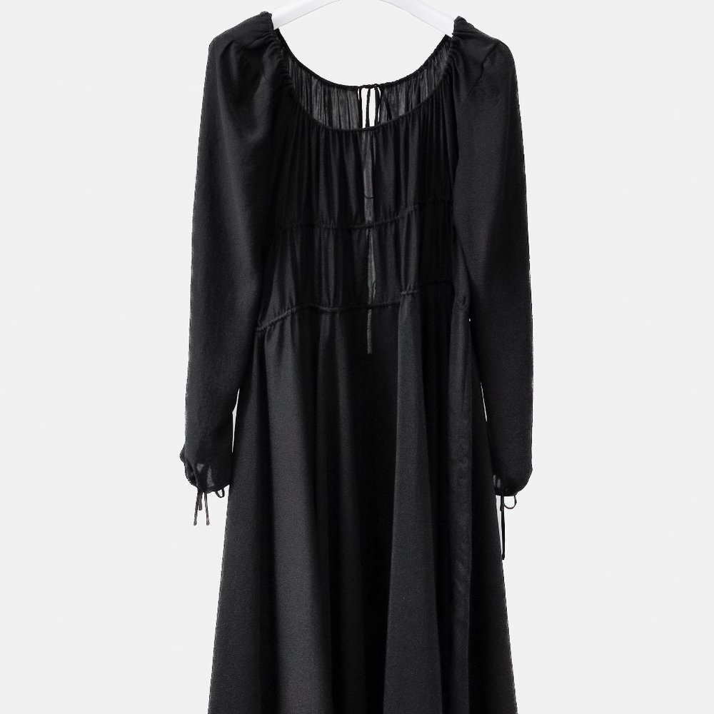 Juan Carlos Obando Black Off-the-Shoulder Midi Dress